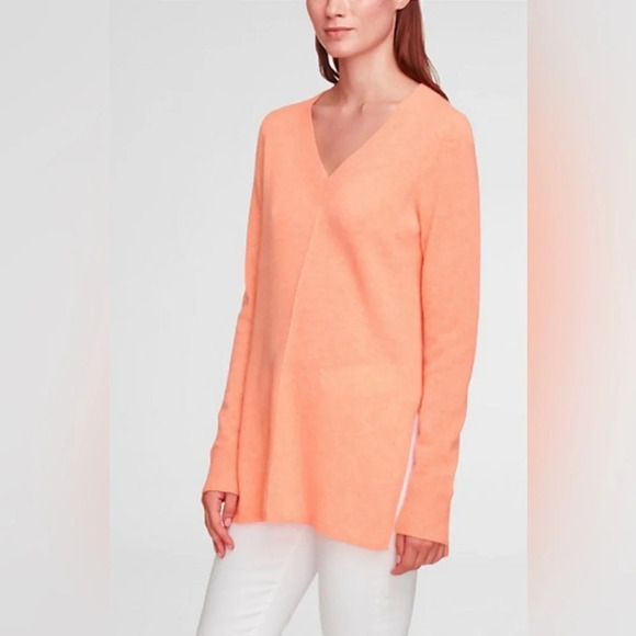 White +  Warren Vneck Seamed Cashmere Sweater Coral - Picture 2 of 10